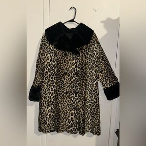 Leopard Print Faux Fur Coat with Black Accents